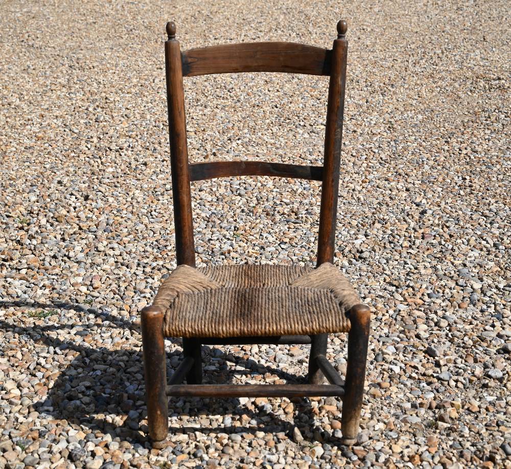 A country fruitwood rope seat pre dieu chair to/w another nursing chair (2) - Image 3 of 6