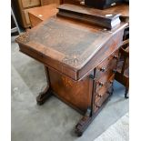 A Victorian walnut inlaid Davenport with hinged sloping top, stationery box and 4 side drawers, 54 x