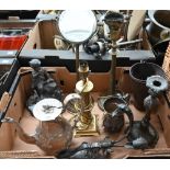 A Victorian ep coffee pot and baluster candlestick, to/w a wall-sconce, shaving mirror and other