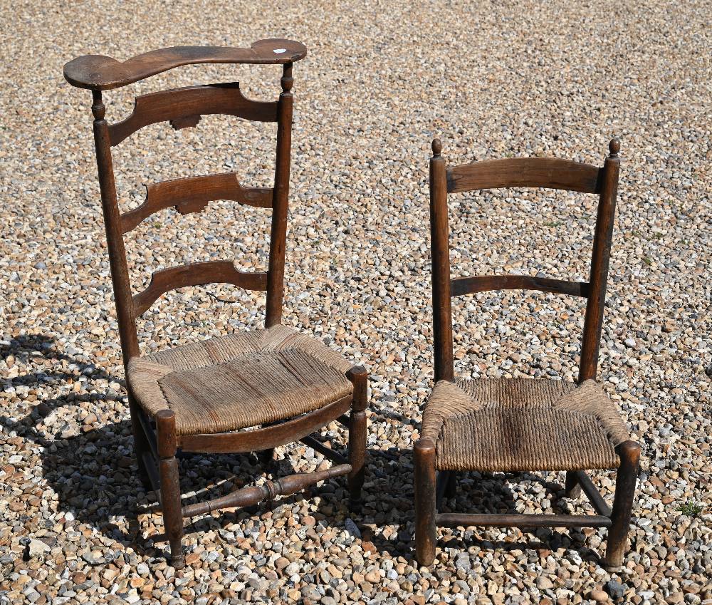 A country fruitwood rope seat pre dieu chair to/w another nursing chair (2)