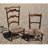 A country fruitwood rope seat pre dieu chair to/w another nursing chair (2)