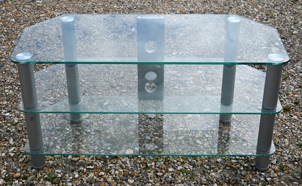 A modern glass TV table/counter to/with a pair of glass top chrome framed tables (3) - Image 4 of 4