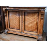 A 19th century satin birch bowfront two door cabinet, replaced top, 105 cm wide x 52 cm deep x 72 cm