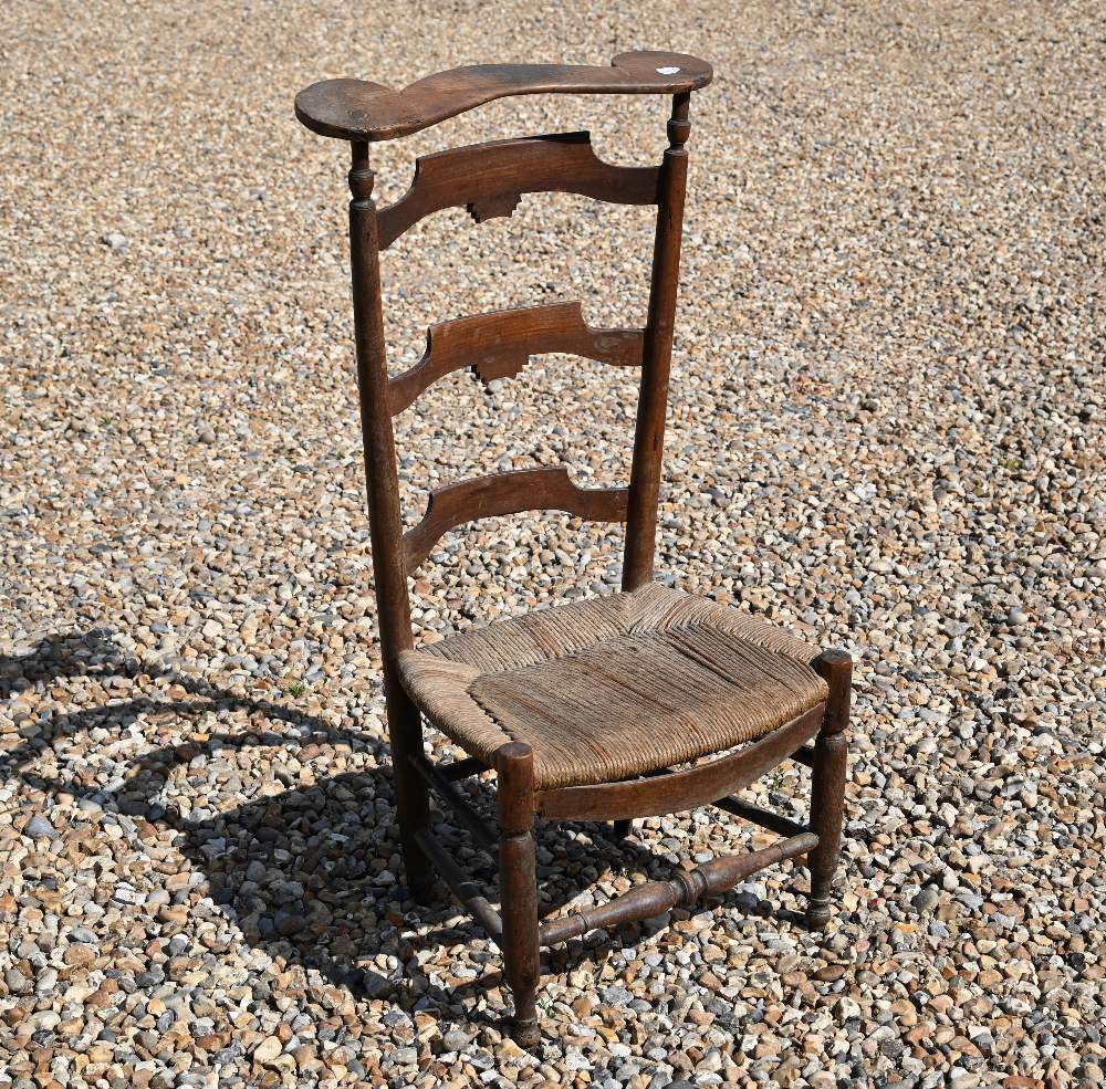 A country fruitwood rope seat pre dieu chair to/w another nursing chair (2) - Image 4 of 6