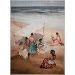 After Sir William Russell Flint - Girls on a beach, print published 1969 Frost & Reed, pencil signed