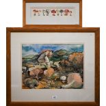 M Chalmers - Funghi, watercolour, signed, to/w limited edition print 'Mushrooms'