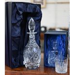A Royal Doulton Crystal decanter in Stuart crystal box to/w a boxed Stuart Crystal bedside water