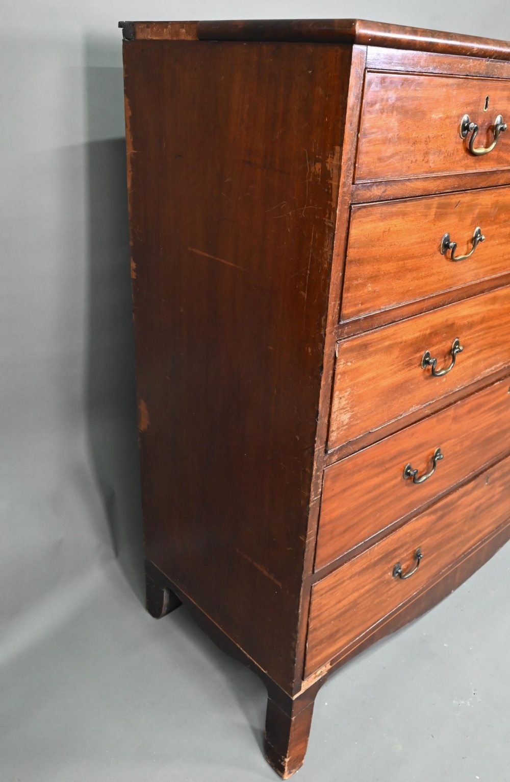 A George III mahogany chest of two short over four long graduated cock-beaded drawers, with brass - Image 7 of 8