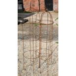 A pair of weathered steel arrow head obelisks, to/w a single ball head (3)