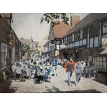 Gerald Woolley - 'Lion and Lamb Yard, Farnham', watercolour, signed, 27 x 36 cm