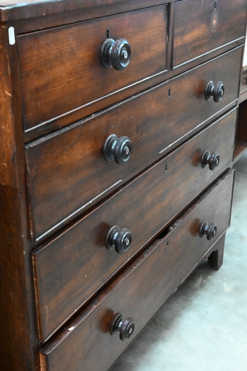 A 19th century mahogany chest of two short over three long drawers on bracket feet, 110 cm wide x 54 - Image 3 of 4