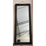 Rectangular wall mirror in oak egg and dart carved frame, 100 x 40 cm wide