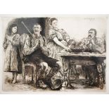 Hubert Von Herkomer - Family group, etching, pencil signed, 12 x 17 cm