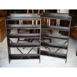 A pair of stained beech open bookcases, Denby & Spinks, 24 x 124 cm o/a (2)