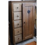 An antique pine pantry/larder cupboard with five drawers, 102 cm wide x 42 cm deep x 157 cm high