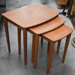 A mid-century teak nest of three tables, largest 52 x 40 x 48 cm h to/w low media cabinet (2)