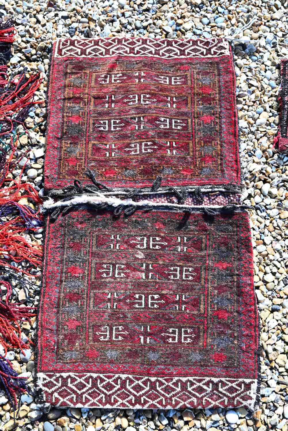 A Persian Turkoman saddle bag, Turkoman carpet bag, large Balouch carpet bag and a Turkish small - Image 3 of 5