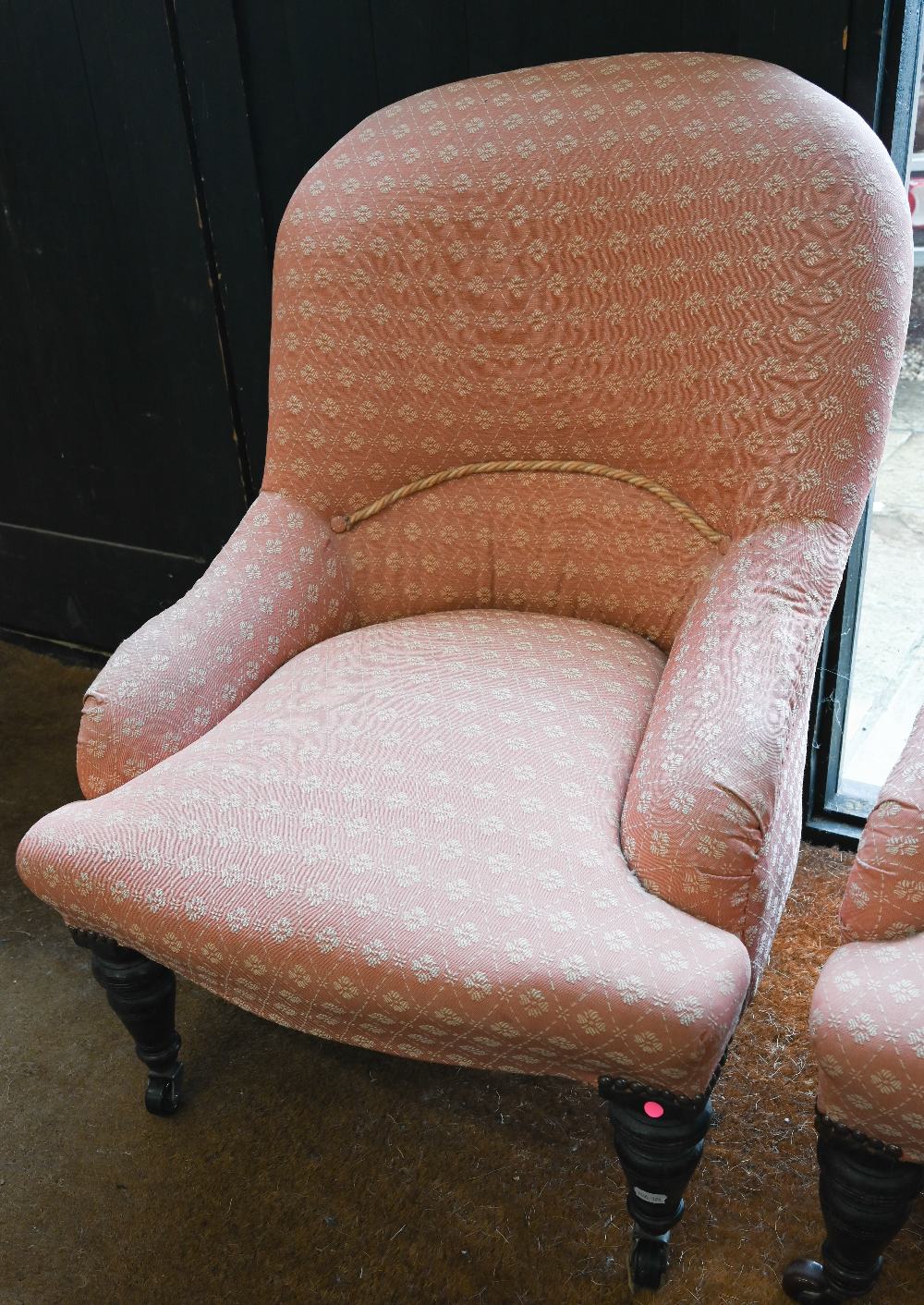 A pair of slipper back nursing chairs, coral foliate upholstery (2) - Image 2 of 4