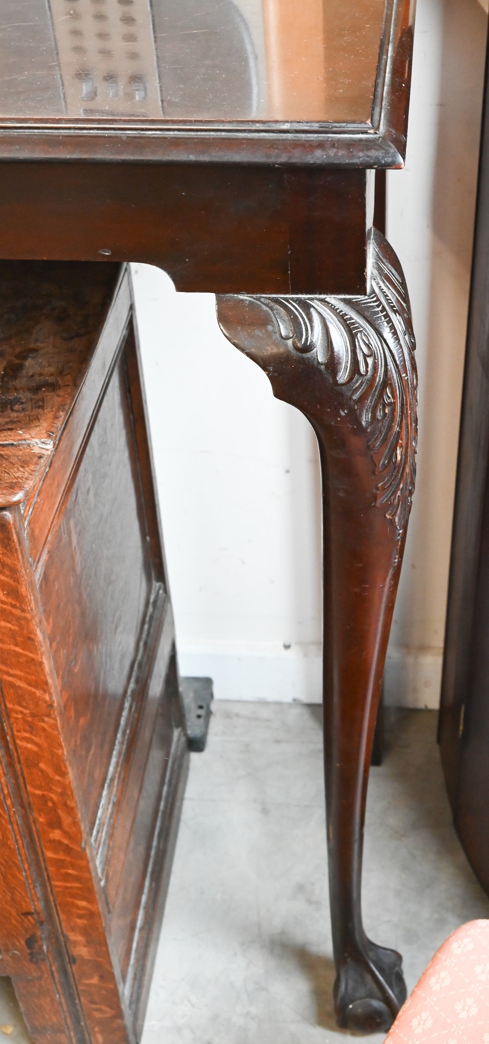 A Georgian style mahogany console table on acanthus carved cabriole supports with ball and claw - Image 2 of 3