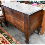 A large antique oak coffer, 126 cm wide x 55 cm deep x 88 cm high