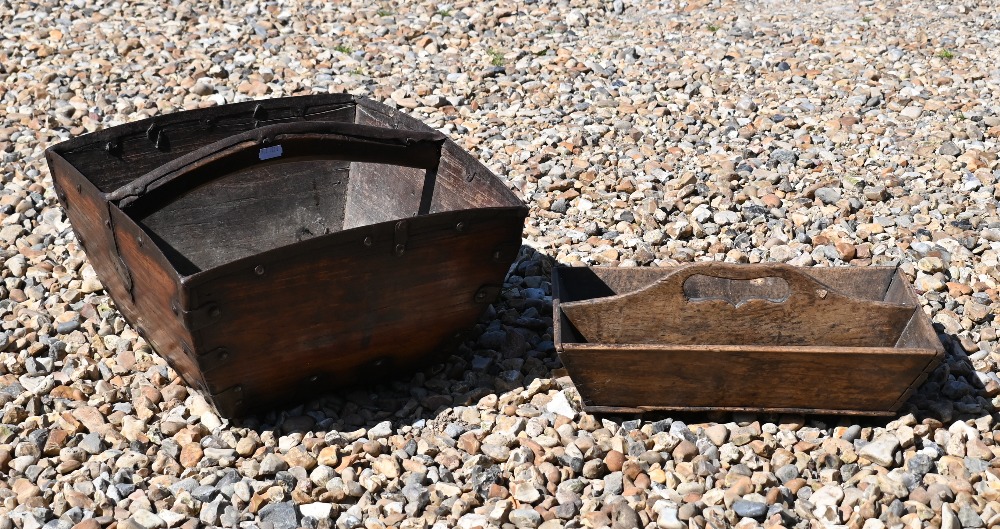 Antique French grain measure to/w Chinese rice basket and oak cutlery tray (3) - Image 5 of 6