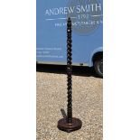 An old hardwood barley twist standard lamp base with floral shade - a/f