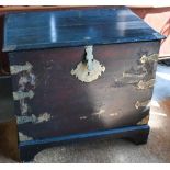 Antique Japanese lacquered hardwood and brass bound wedding chest gilded with traditional