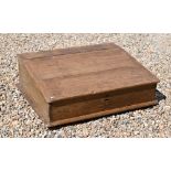 An antique pine table top writing slope with hinged top, 80 cm wide x 62 cm deep x 25 cm high