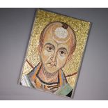 Romanesque mosaic portrait of a saint with golden halo 52 x 37 cm