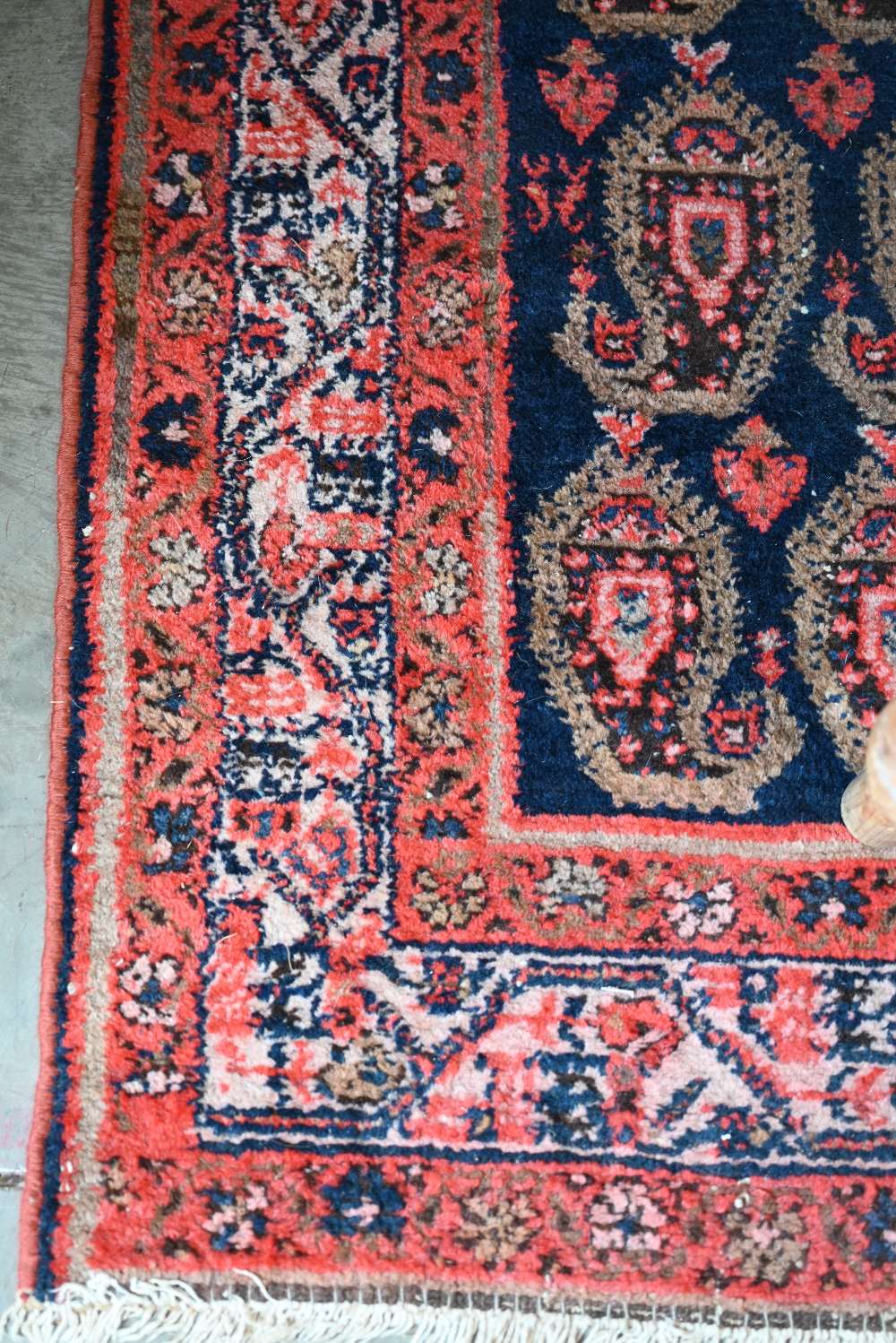 A Persian Senneh rug, the repeating boteh design on blue ground with red borders, 200 x 130 cm - Image 3 of 3