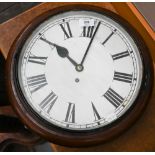 A 19th century mahogany wall clock with fusée movement, 40 cm diam, c/w with pendulum and key