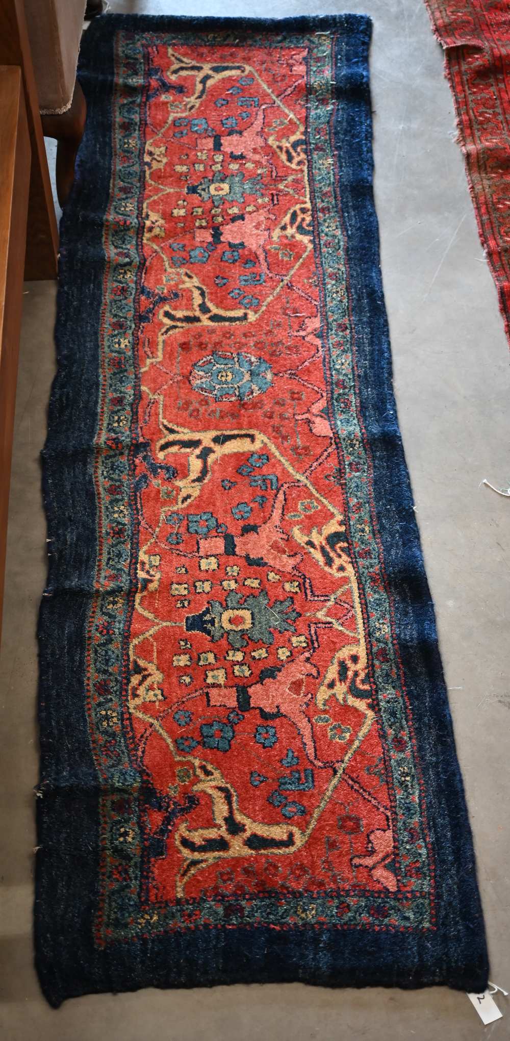 A Persian Bidjar runner with floral design, on red ground with blue borders, 200 x 55 cm - Image 4 of 7