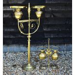 A large brass oil standard lamp with two lamps, converted to electricity, 28 cm high to/w an