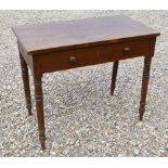 A 19th century mahogany hall table with two drawers on turned supports, 90 cm x 50 m x 76 cm high