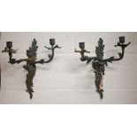 A pair of Rococo style bronzed three-sconce girandoles, 38 cm high