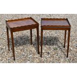 A pair of Edwardian tray-top side tabes (fixed) on slender tapering supports, 40 cm wide x 30 cm