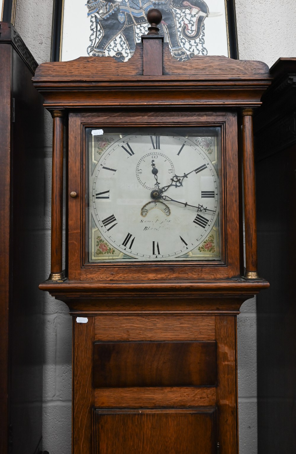 A 19th century oak longcase clock painted dial with thirty hour movement c/w weight and pendulum, - Image 2 of 5