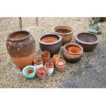 Approx thirty various garden planters, mostly terracotta, some glazed examples, various sizes
