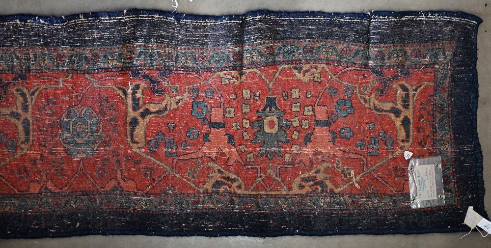 A Persian Bidjar runner with floral design, on red ground with blue borders, 200 x 55 cm - Image 5 of 7