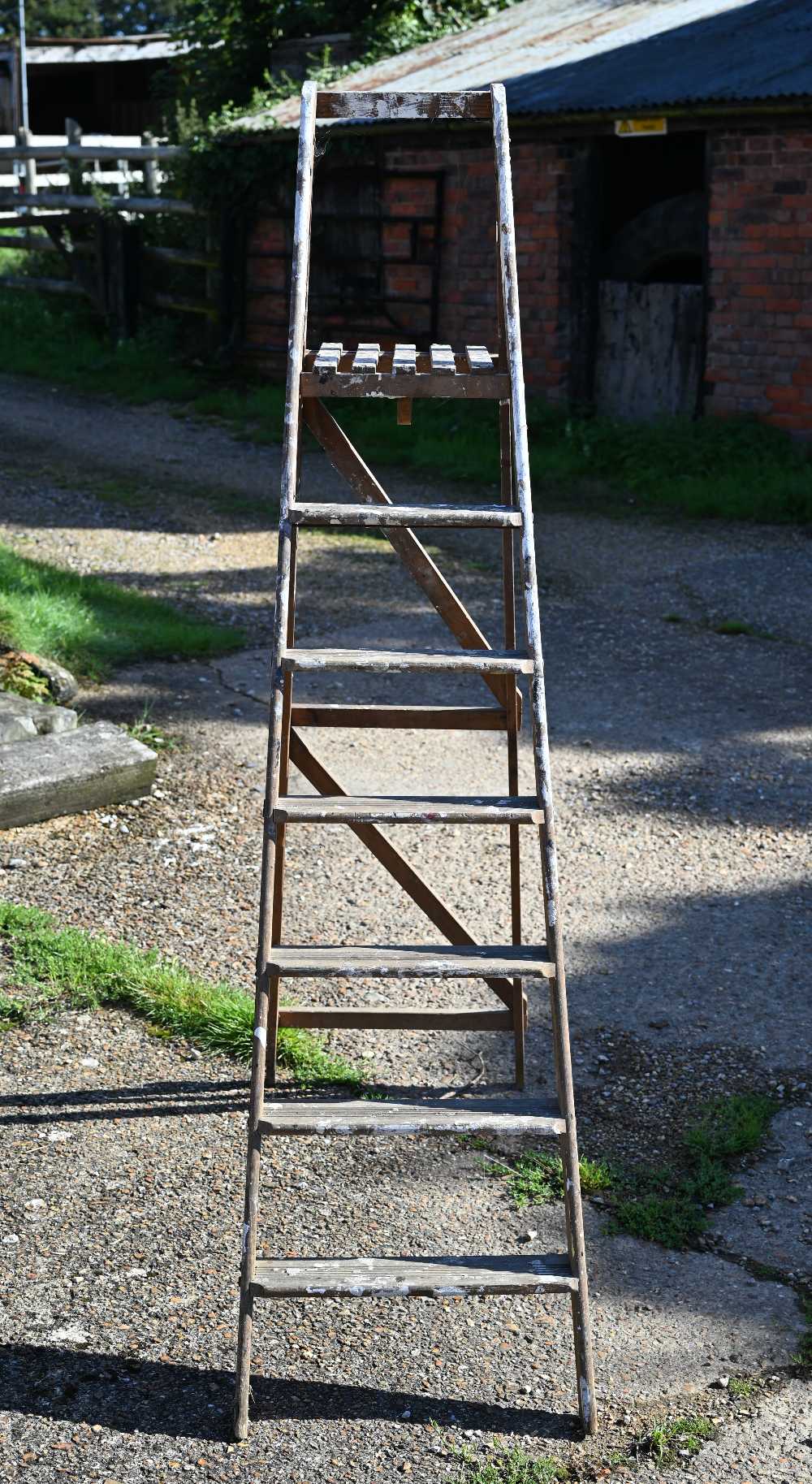 A vintage folding wooden paint-splashed stepladder - Image 2 of 2