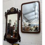 A Georgian-style fret cut mirror surmounted with gilt hoho bird, 48 cm wide x 90 cm high to/w two