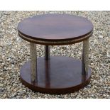 An Art Deco style rosewood veneered circlar lamp table with chromed tubular supports, 60 cm diam x