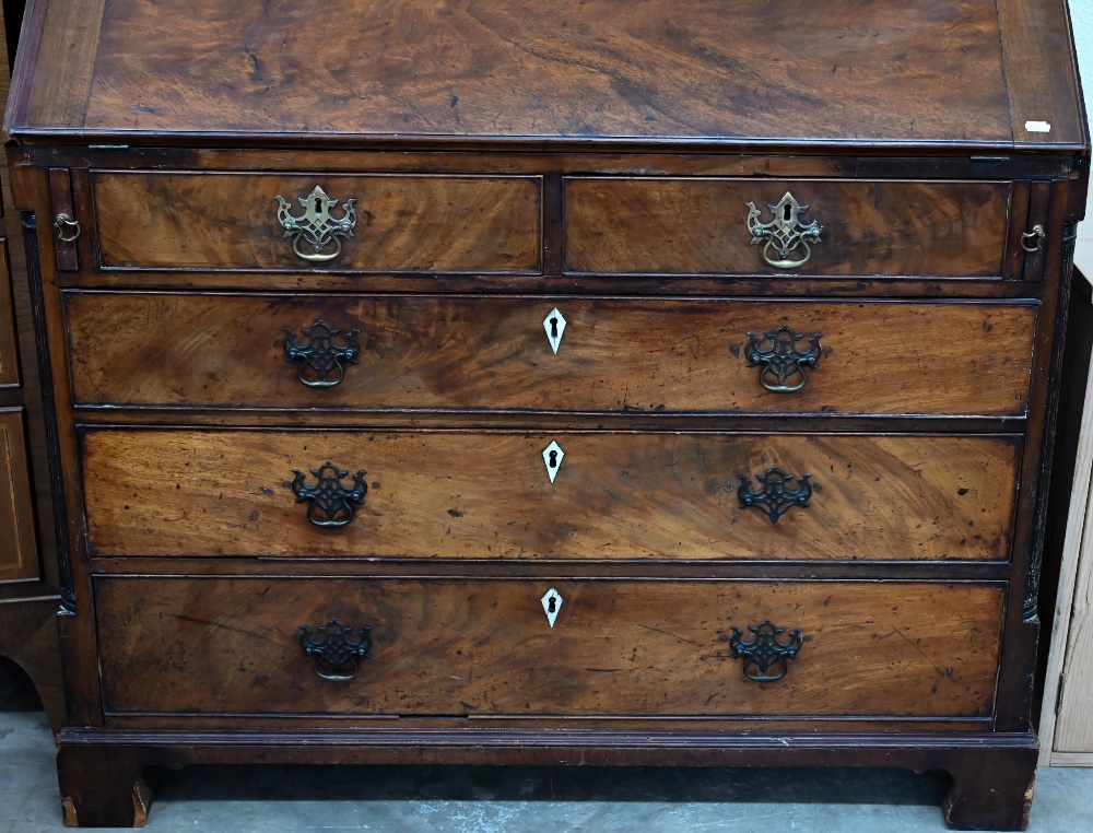 A Georgian mahogany bureau with two short over three long drawers, with associated glazed bookcase - Image 3 of 8