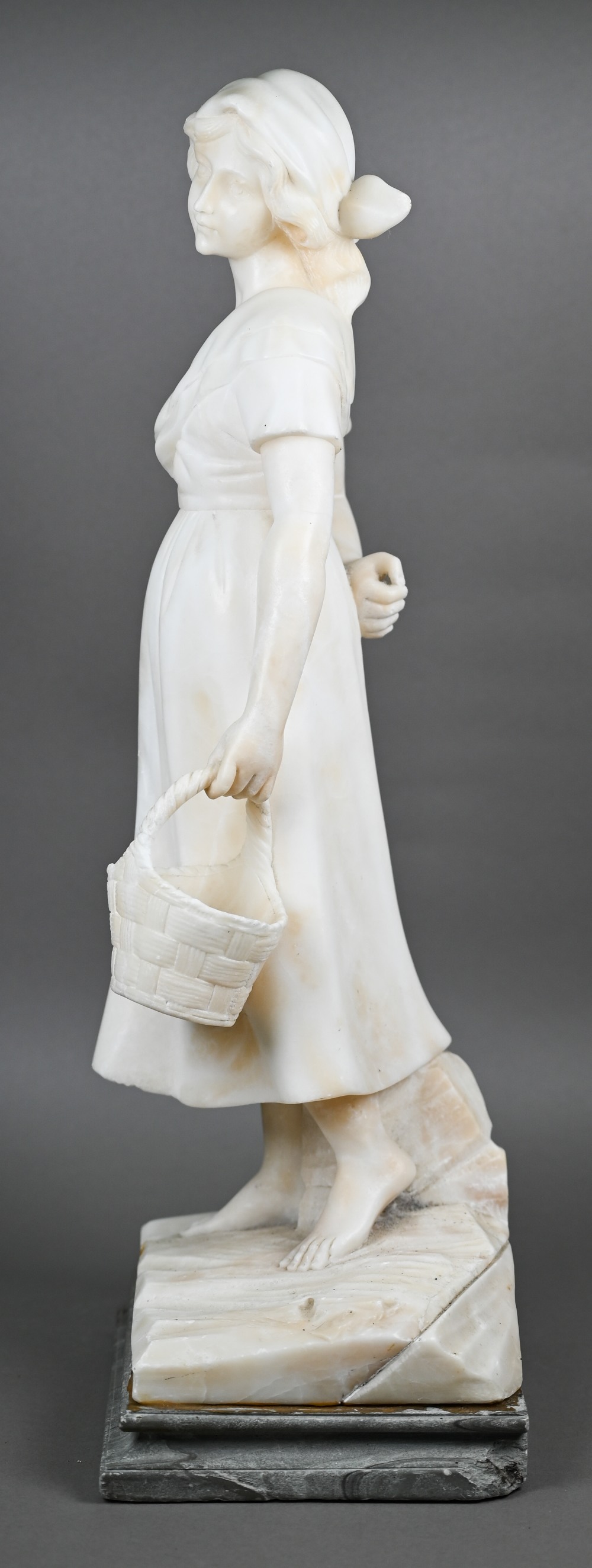 A late 19th century Continental alabaster figure of a country girl with basket (unsigned), 50 cm - Image 3 of 7