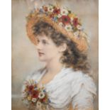 Alice Renshaw (c 1880) - Portrait of a young woman with meadow flowers, watercolour, signed, 54 x