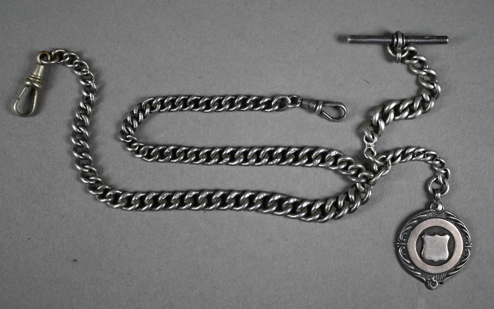A Victorian silver double Albert watch chain with fob medallion, Birmingham 1897 and an Edwardian - Image 4 of 5