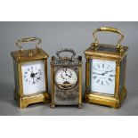 A trio of miniature carriage clocks; Elliott & Son, london, a brass cased French single train 8-