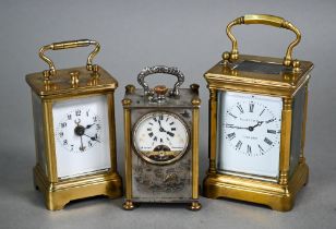 A trio of miniature carriage clocks; Elliott & Son, london, a brass cased French single train 8-