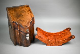A Georgian mahogany serpentine stationary box to/w a contemporary walnut stilton coaster (2)