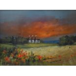 George Spence (b 1931) - 'Sussex Evening (South Downs)', oil on board, signed lower left, 14 x 19 cm